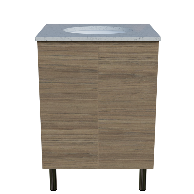 Nevada Vanity 600mm Centre White Gloss Under Counter Basin SilkSurface Top On Legs (NEV-V-600-C-SSU-L)
