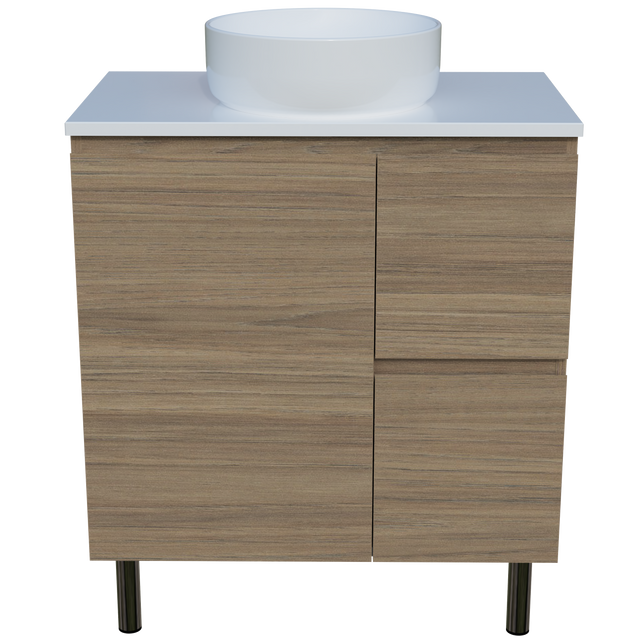 Nevada Vanity 750mm Centre White Gloss Above Counter Basin SilkSurface Top On Legs (NEV-V-750-C-SSA-L)