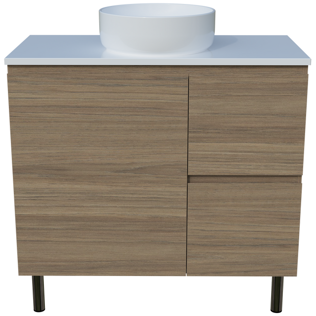Nevada Vanity 900mm Centre White Gloss Above Counter Basin SilkSurface Top On Legs (NEV-V-900-C-SSA-L)