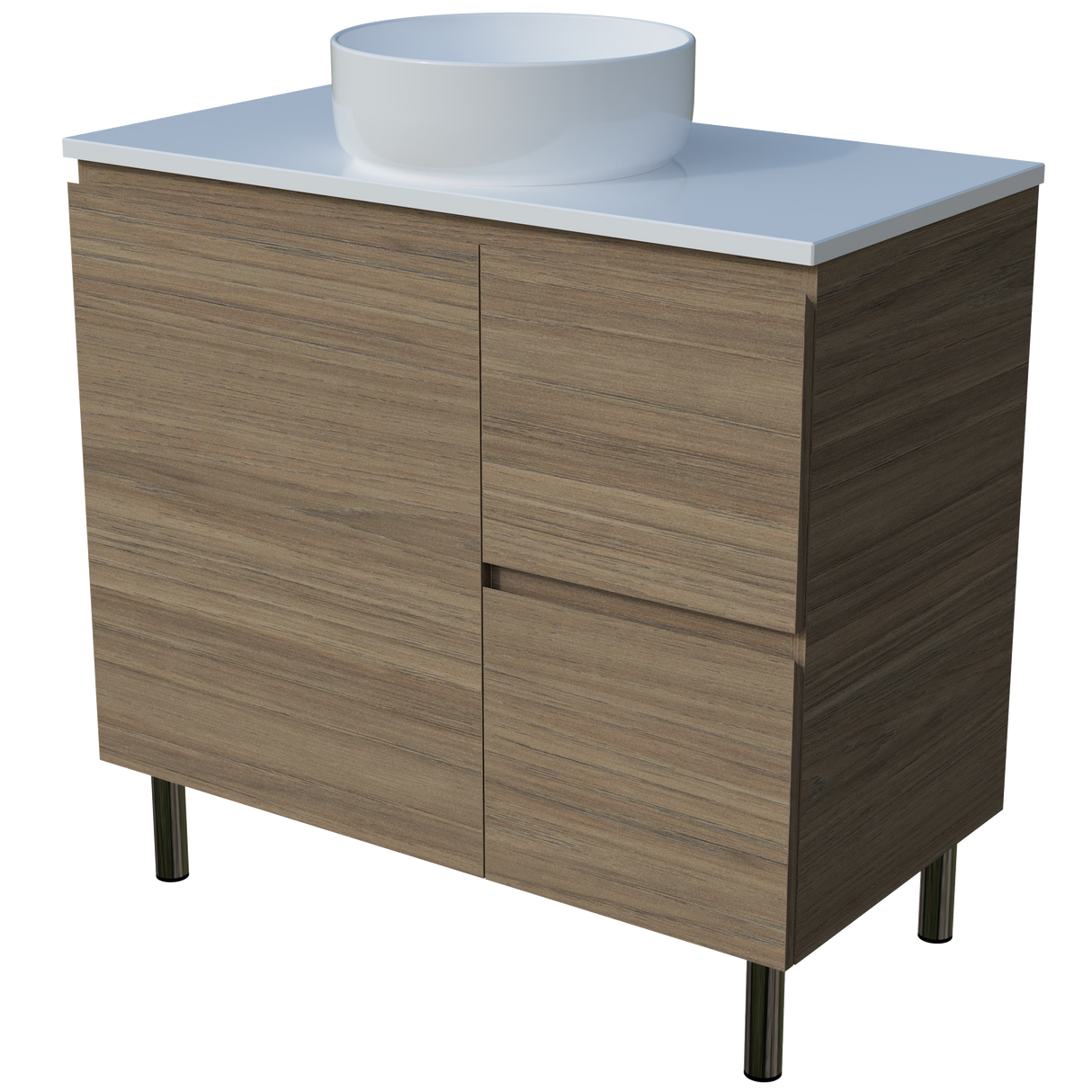Nevada Vanity 900mm Centre White Gloss Above Counter Basin SilkSurface Top On Legs (NEV-V-900-C-SSA-L)
