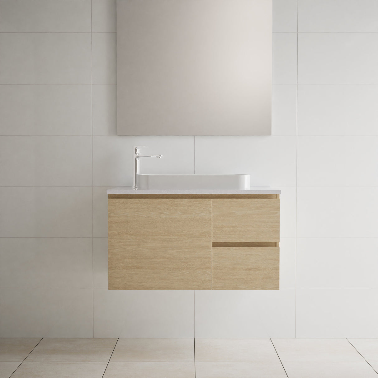 Nevada Vanity 900mm Centre White Gloss Above Counter Basin SilkSurface Top Wall hung (NEV-V-900-C-SSA-W)