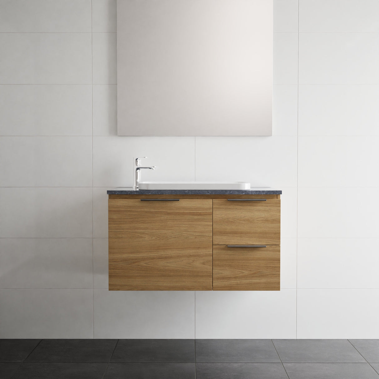 Nevada Vanity 900mm Centre White Gloss Above Counter Basin SilkSurface Top Wall hung (NEV-V-900-C-SSA-W)