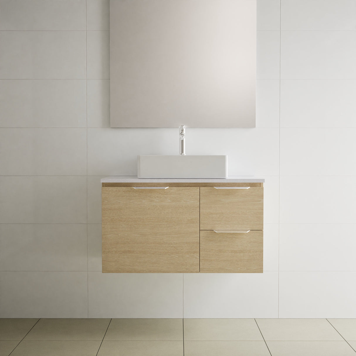 Nevada Vanity 900mm Centre White Gloss Above Counter Basin SilkSurface Top Wall hung (NEV-V-900-C-SSA-W)