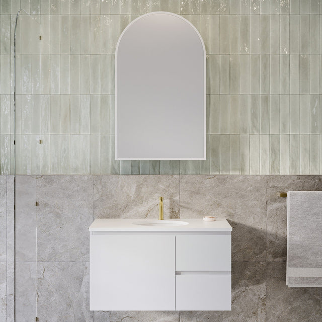 Nevada Vanity 900mm Centre White Gloss Under Counter Basin SilkSurface Top Wall hung (NEV-V-900-C-SSU-W)