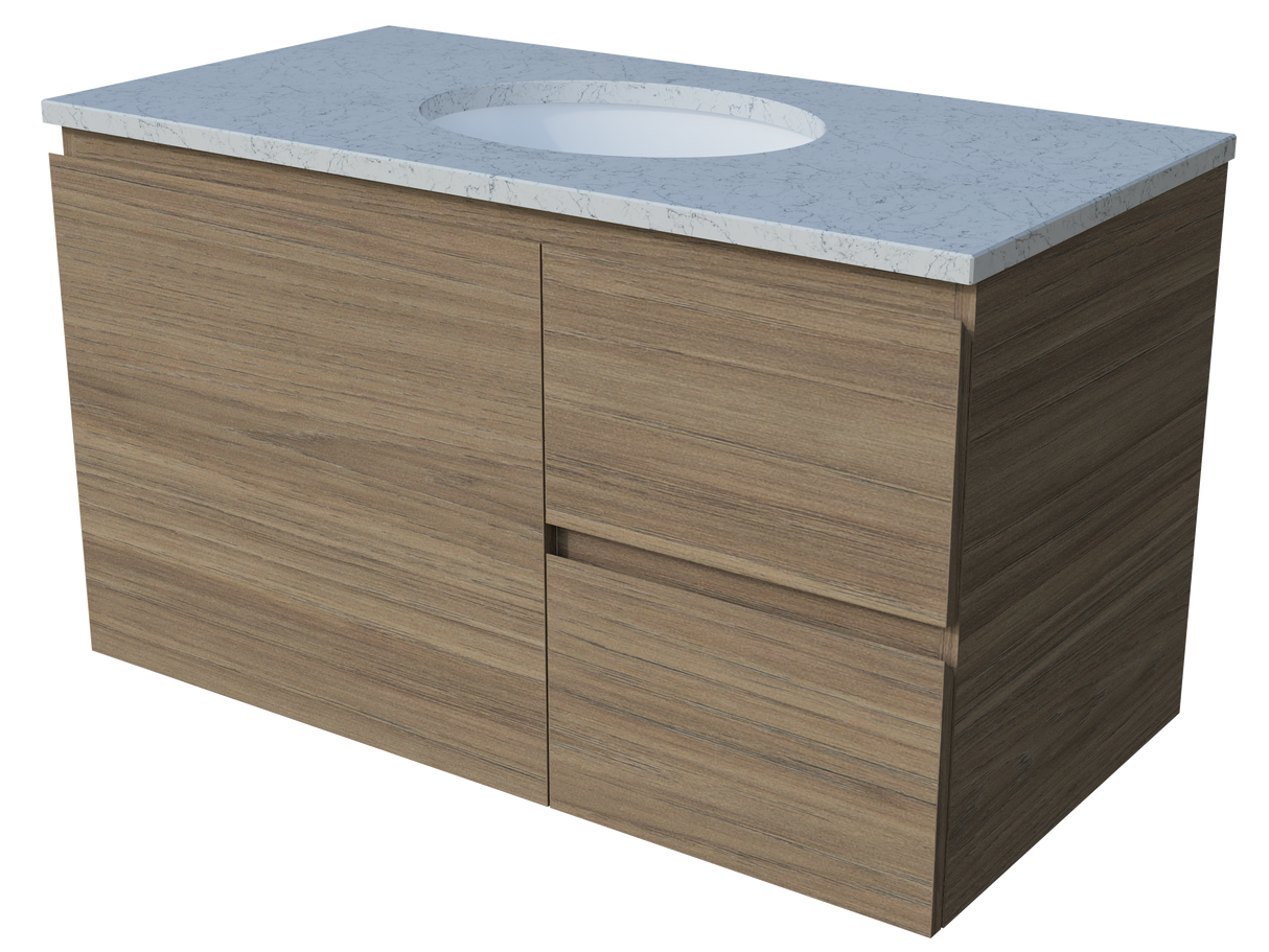 Nevada Vanity 900mm Centre White Gloss Under Counter Basin SilkSurface Top Wall hung (NEV-V-900-C-SSU-W)