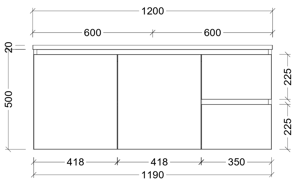Nevada cabinet only 1200mm centre bowl wall hung
