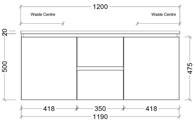 Nevada cabinet only 1200mm double bowl wall hung