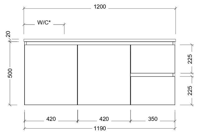 Nevada cabinet only 1200mm left bowl wall hung