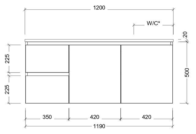 Nevada cabinet only 1200mm right bowl wall hung