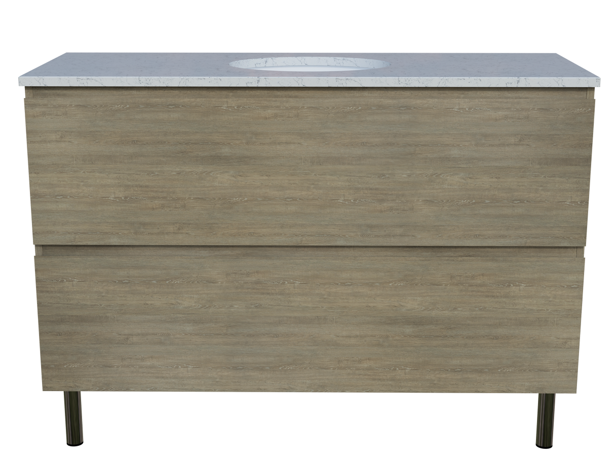 Nevada Plus Vanity 1200mm Centre White Gloss Under Counter Basin SilkSurface Top On Legs (NEVP-V-1200-C-SSU-L)