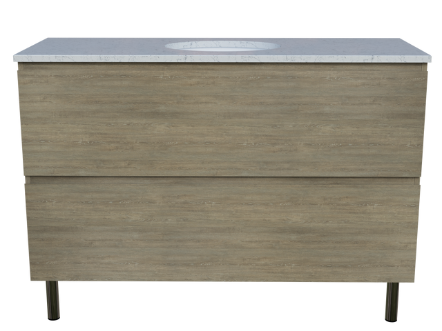 Nevada Plus Vanity 1200mm Centre White Gloss Under Counter Basin SilkSurface Top On Legs (NEVP-V-1200-C-SSU-L)