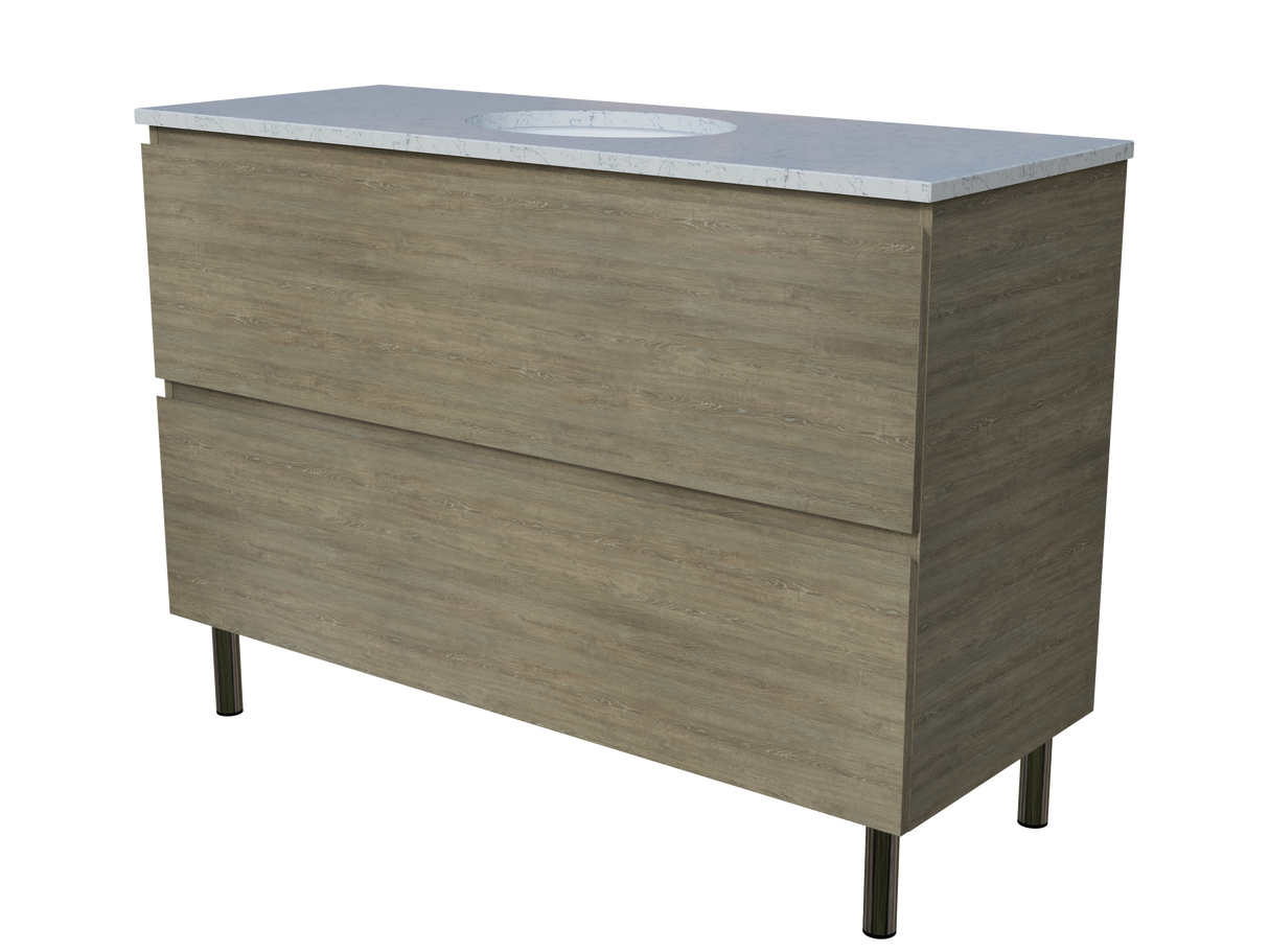 Nevada Plus Vanity 1200mm Centre White Gloss Under Counter Basin SilkSurface Top On Legs (NEVP-V-1200-C-SSU-L)