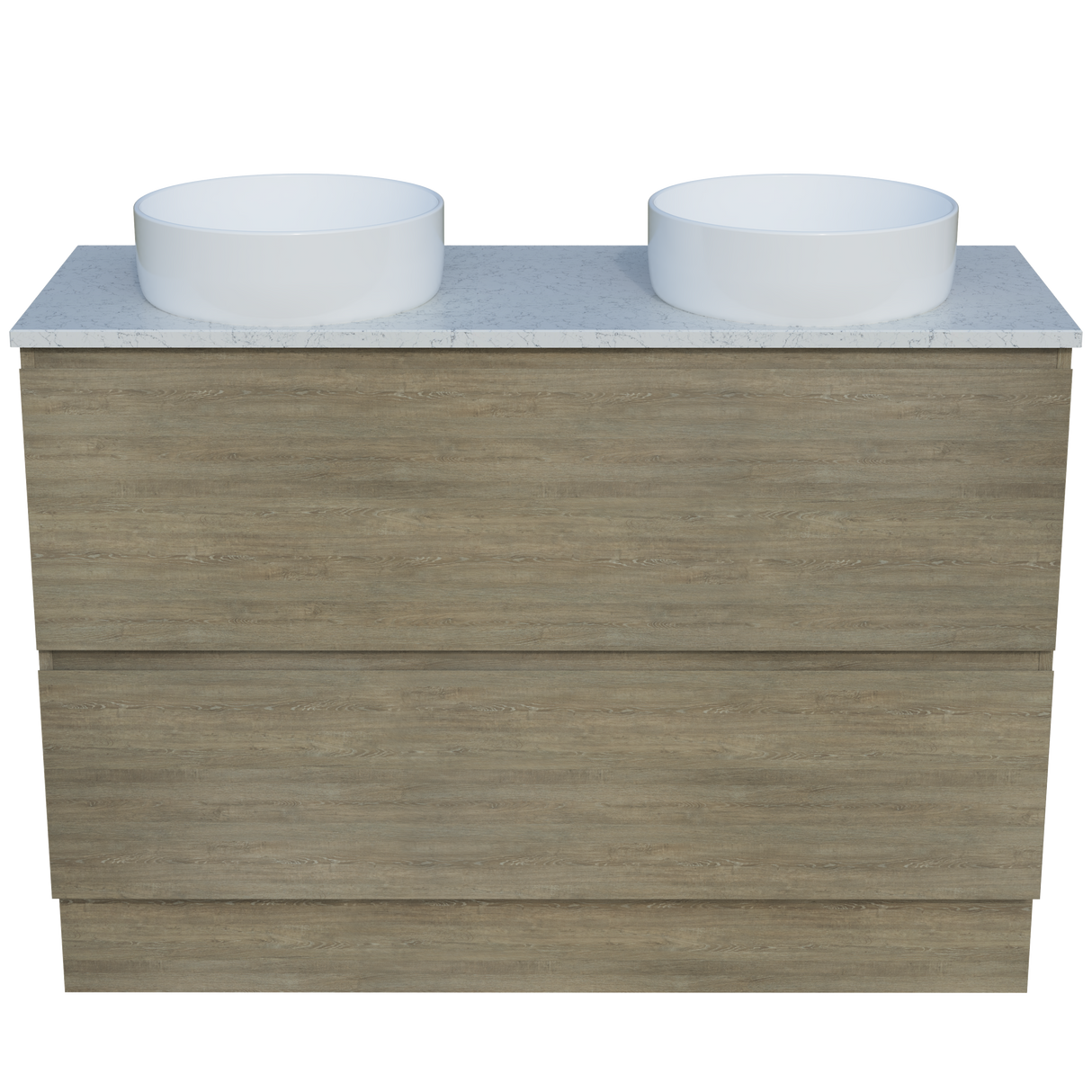 Nevada Plus Vanity 1200mm Double White Gloss Above Counter Basins SilkSurface Top Floor standing (NEVP-V-1200-D-SSA-F)