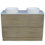 Nevada Plus Vanity 1200mm Double White Gloss Above Counter Basins SilkSurface Top Floor standing (NEVP-V-1200-D-SSA-F)