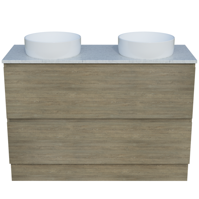 Nevada Plus Vanity 1200mm Double White Gloss Above Counter Basins SilkSurface Top Floor standing (NEVP-V-1200-D-SSA-F)