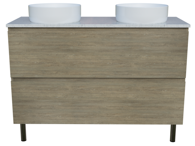 Nevada Plus Vanity 1200mm Double White Gloss Above Counter Basins SilkSurface Top On Legs (NEVP-V-1200-D-SSA-L)