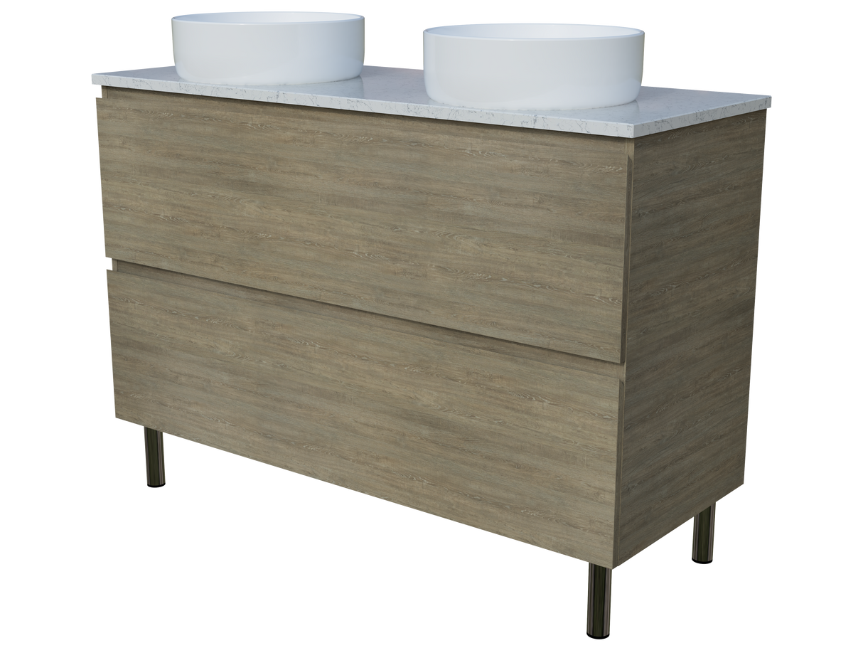 Nevada Plus Vanity 1200mm Double White Gloss Above Counter Basins SilkSurface Top On Legs (NEVP-V-1200-D-SSA-L)