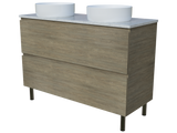 Nevada Plus Vanity 1200mm Double White Gloss Above Counter Basins SilkSurface Top On Legs (NEVP-V-1200-D-SSA-L)