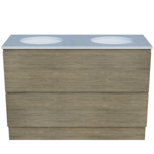 Nevada Plus Vanity 1200mm Double White Gloss Under Counter Basins SilkSurface Top Floor standing (NEVP-V-1200-D-SSU-F)