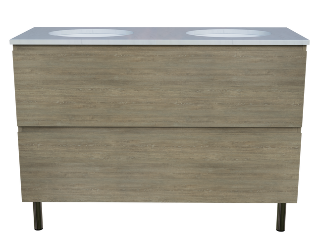 Nevada Plus Vanity 1200mm Double White Gloss Under Counter Basins SilkSurface Top On Legs (NEVP-V-1200-D-SSU-L)