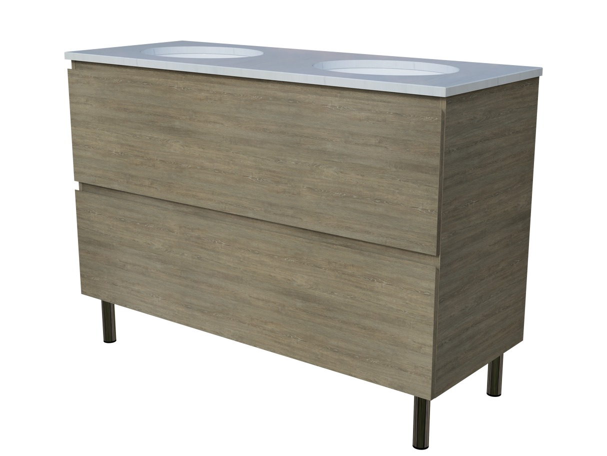 Nevada Plus Vanity 1200mm Double White Gloss Under Counter Basins SilkSurface Top On Legs (NEVP-V-1200-D-SSU-L)