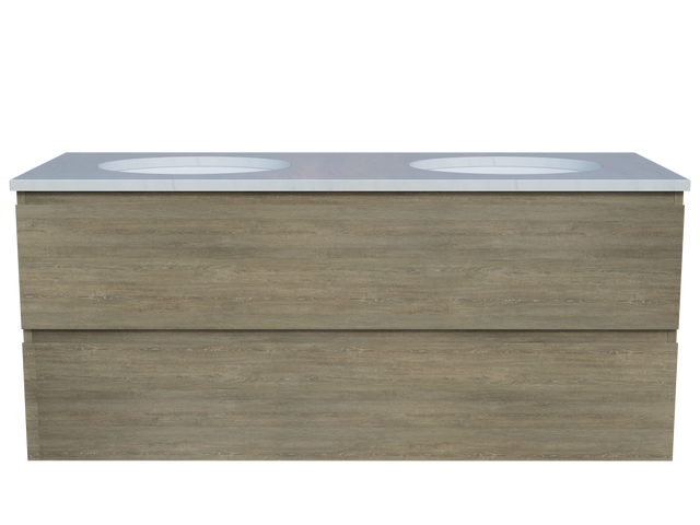 Nevada Plus Vanity 1200mm Double White Gloss Under Counter Basins SilkSurface Top Wall hung (NEVP-V-1200-D-SSU-W)