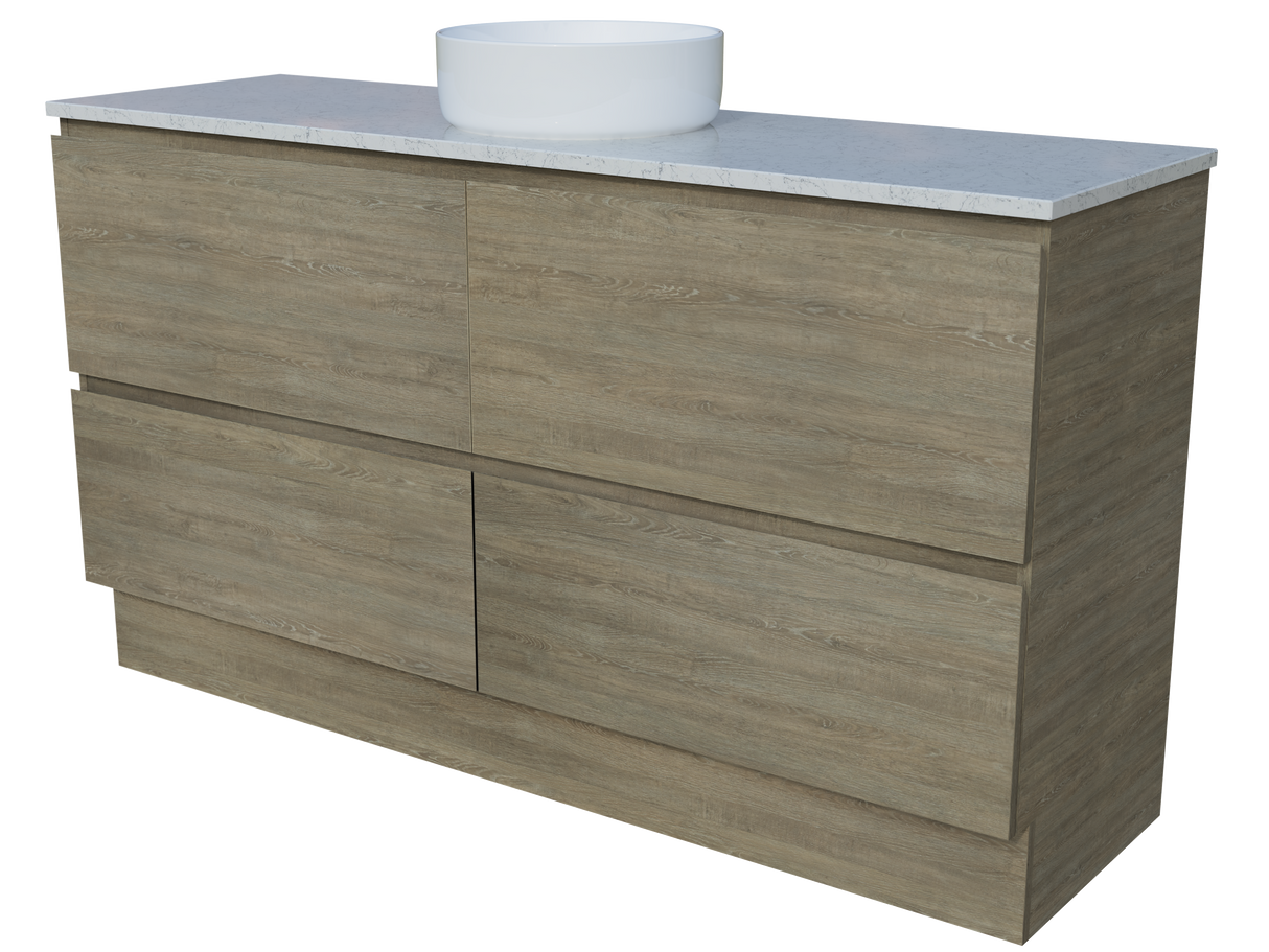 Nevada Plus Vanity 1500mm Centre White Gloss Above Counter Basin SilkSurface Top Floor standing (NEVP-V-1500-C-SSA-F)