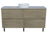 Nevada Plus Vanity 1500mm Centre White Gloss Above Counter Basin SilkSurface Top On Legs (NEVP-V-1500-C-SSA-L)