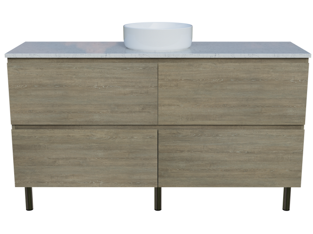 Nevada Plus Vanity 1500mm Centre White Gloss Above Counter Basin SilkSurface Top On Legs (NEVP-V-1500-C-SSA-L)
