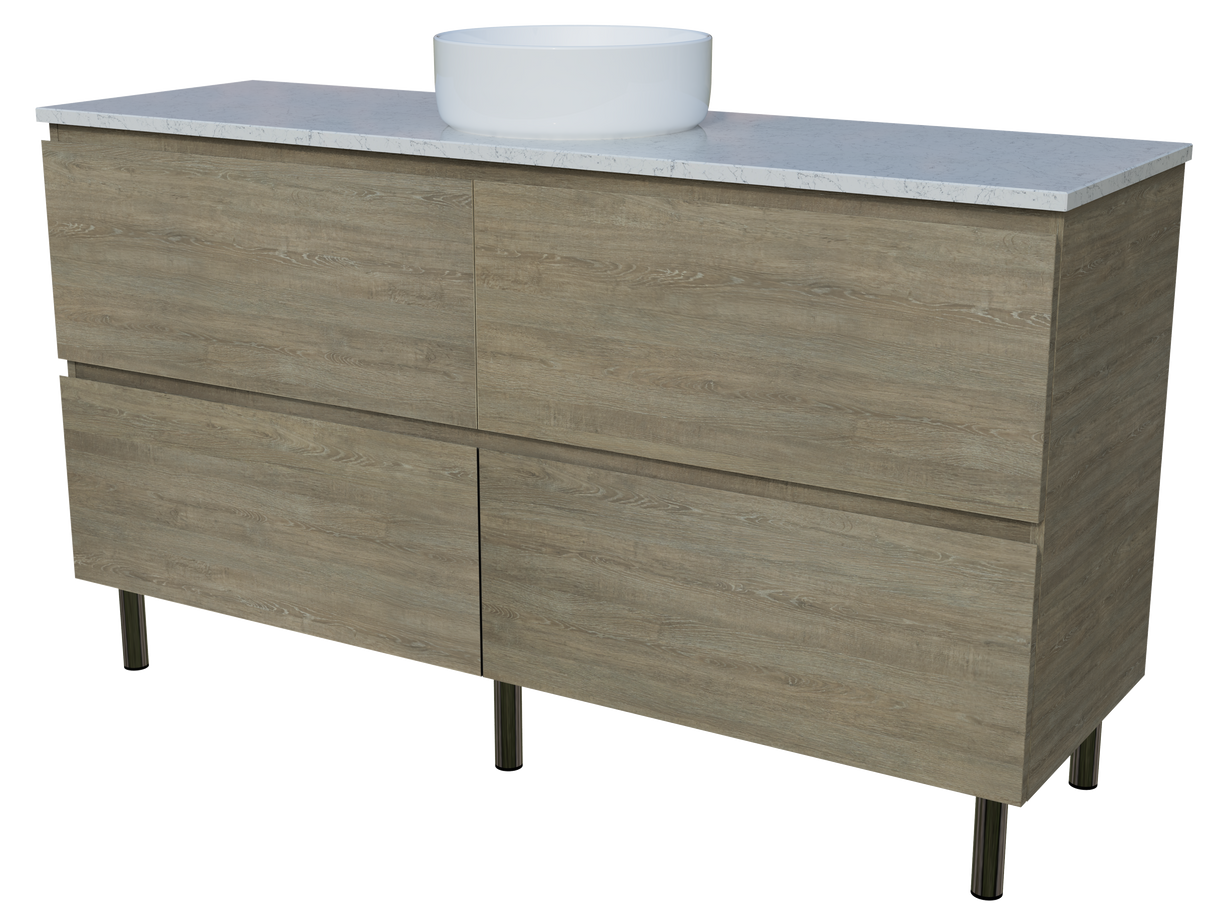 Nevada Plus Vanity 1500mm Centre White Gloss Above Counter Basin SilkSurface Top On Legs (NEVP-V-1500-C-SSA-L)
