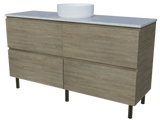 Nevada Plus Vanity 1500mm Centre White Gloss Above Counter Basin SilkSurface Top On Legs (NEVP-V-1500-C-SSA-L)