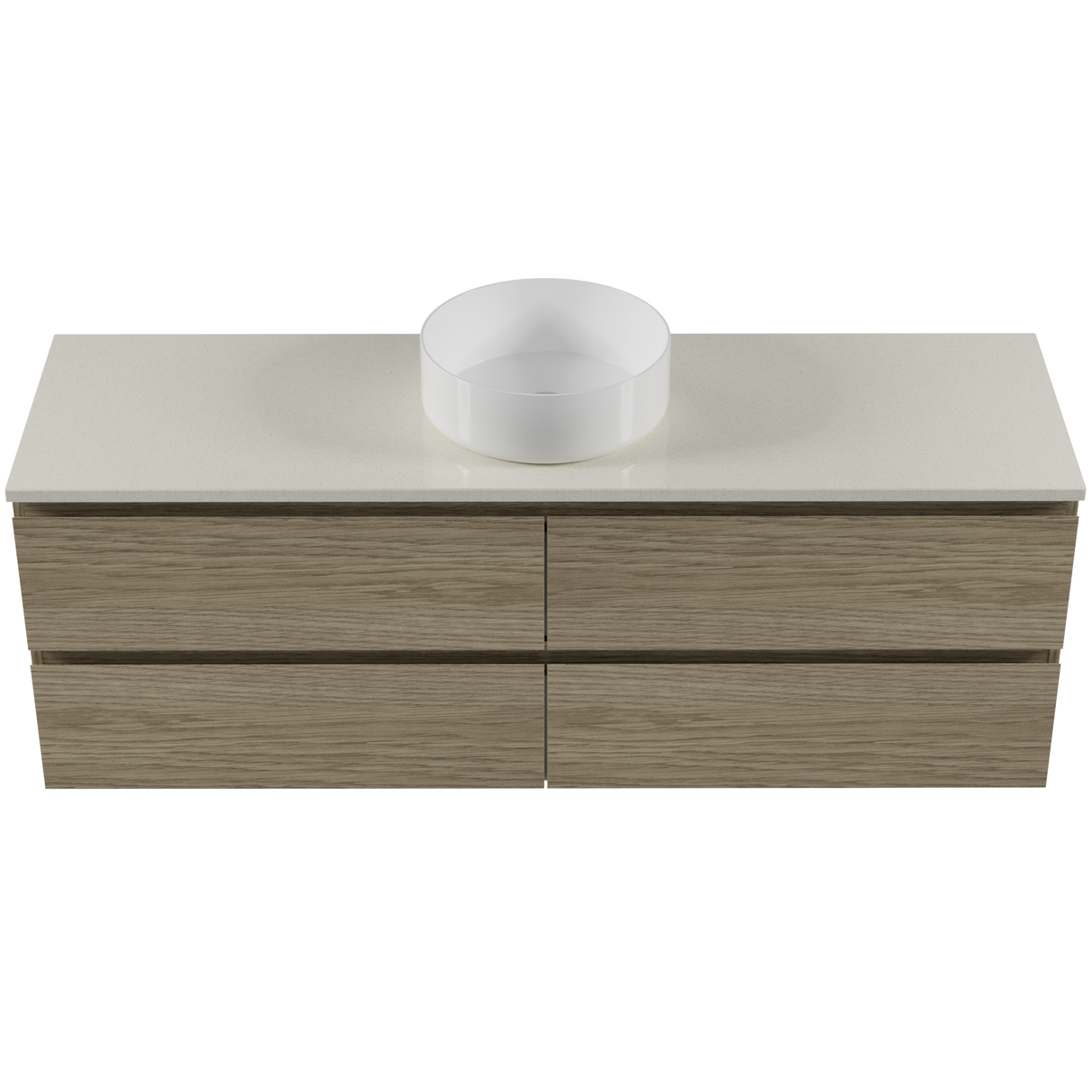 Nevada Plus Vanity 1500mm Centre White Gloss Above Counter Basin SilkSurface Top Wall hung (NEVP-V-1500-C-SSA-W)
