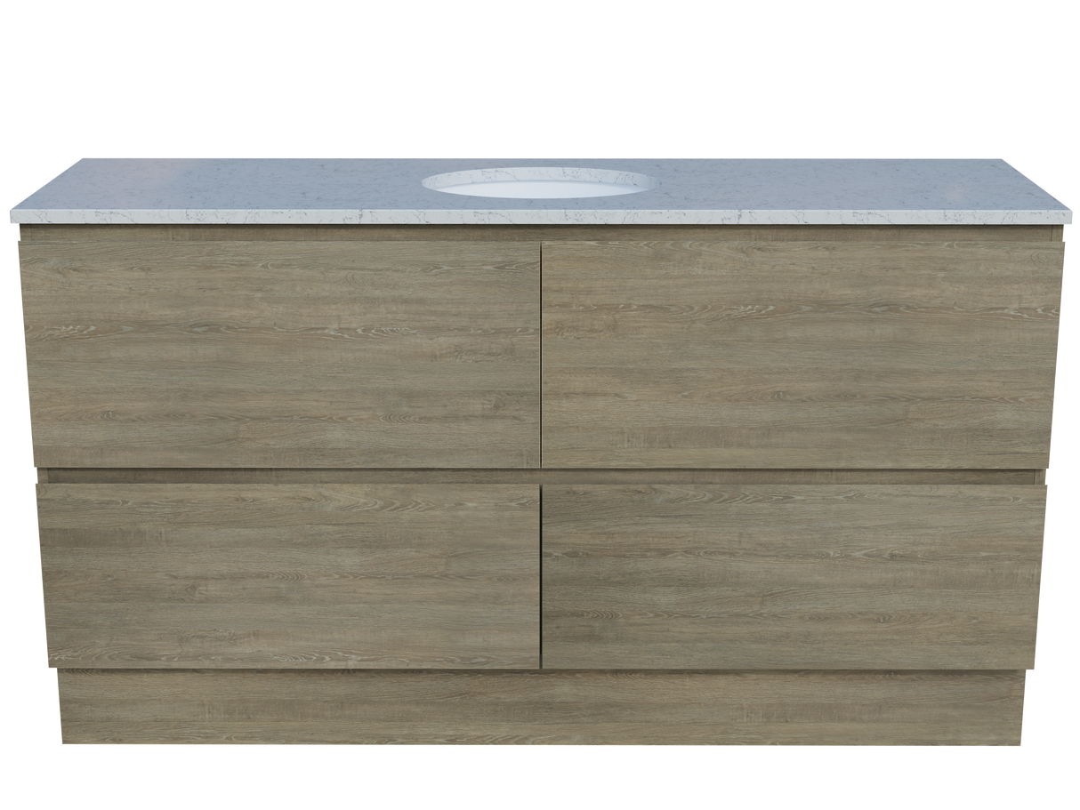 Nevada Plus Vanity 1500mm Centre White Gloss Under Counter Basin SilkSurface Top Floor standing (NEVP-V-1500-C-SSU-F)