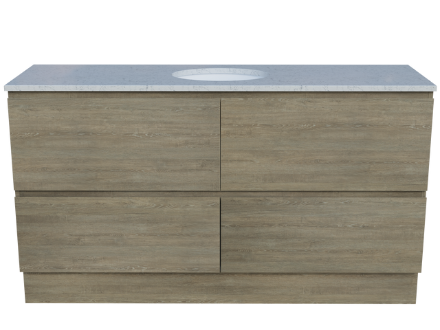 Nevada Plus Vanity 1500mm Centre White Gloss Under Counter Basin SilkSurface Top Floor standing (NEVP-V-1500-C-SSU-F)