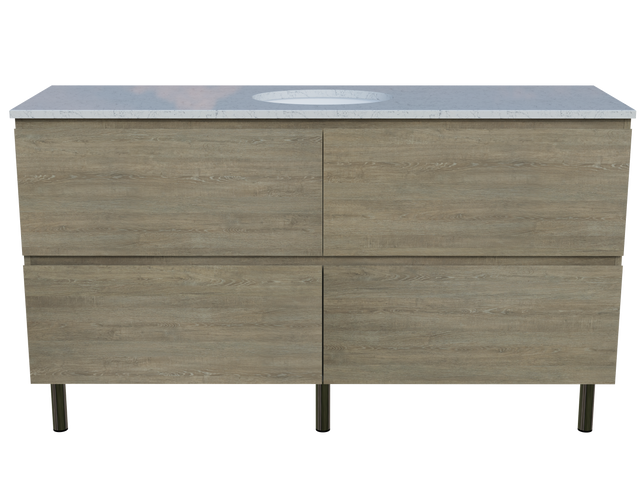 Nevada Plus Vanity 1500mm Centre White Gloss Under Counter Basin SilkSurface Top On Legs (NEVP-V-1500-C-SSU-L)