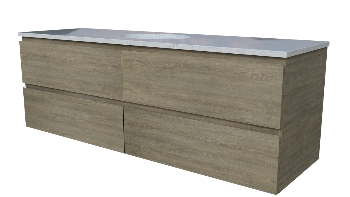 Nevada Plus Vanity 1500mm Centre White Gloss Under Counter Basin SilkSurface Top Wall hung (NEVP-V-1500-C-SSU-W)