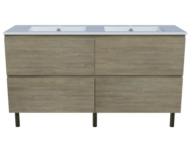 Nevada Plus Vanity 1500mm Double Bowl Alpha Top On Legs (NEVP-V-1500-D-APH-L)