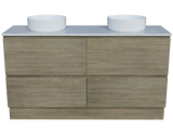 Nevada Plus Vanity 1500mm Double White Gloss Above Counter Basins SilkSurface Top Floor standing (NEVP-V-1500-D-SSA-F)