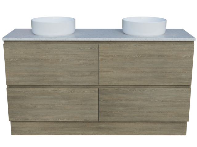 Nevada Plus Vanity 1500mm Double White Gloss Above Counter Basins SilkSurface Top Floor standing (NEVP-V-1500-D-SSA-F)
