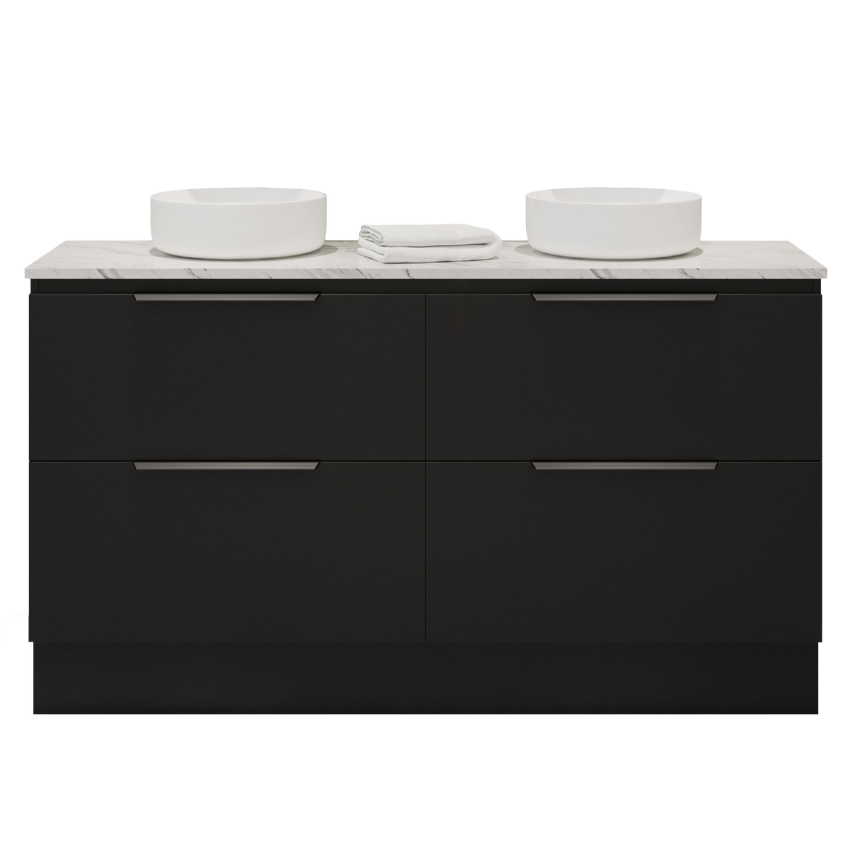 Nevada Plus Vanity 1500mm Double White Gloss Above Counter Basins SilkSurface Top Floor standing (NEVP-V-1500-D-SSA-F)