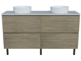 Nevada Plus Vanity 1500mm Double White Gloss Above Counter Basins SilkSurface Top On Legs (NEVP-V-1500-D-SSA-L)