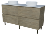 Nevada Plus Vanity 1500mm Double White Gloss Above Counter Basins SilkSurface Top On Legs (NEVP-V-1500-D-SSA-L)