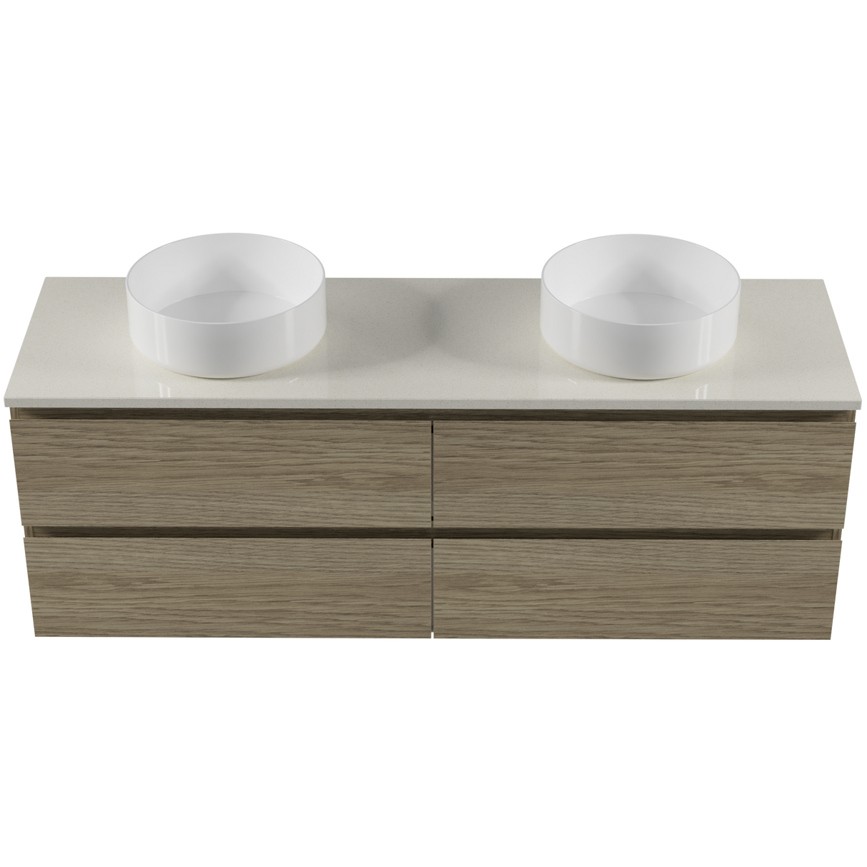 Nevada Plus Vanity 1500mm Double White Gloss Above Counter Basins SilkSurface Top Wall hung (NEVP-V-1500-D-SSA-W)