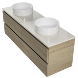Nevada Plus Vanity 1500mm Double White Gloss Above Counter Basins SilkSurface Top Wall hung (NEVP-V-1500-D-SSA-W)