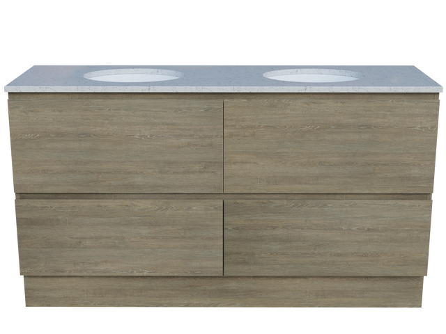 Nevada Plus Vanity 1500mm Double White Gloss Under Counter Basins SilkSurface Top Floor standing (NEVP-V-1500-D-SSU-F)