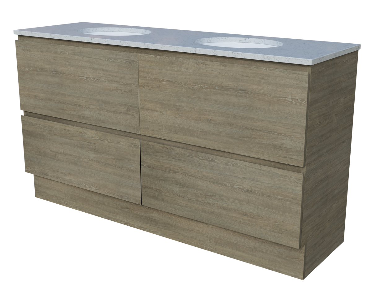 Nevada Plus Vanity 1500mm Double White Gloss Under Counter Basins SilkSurface Top Floor standing (NEVP-V-1500-D-SSU-F)