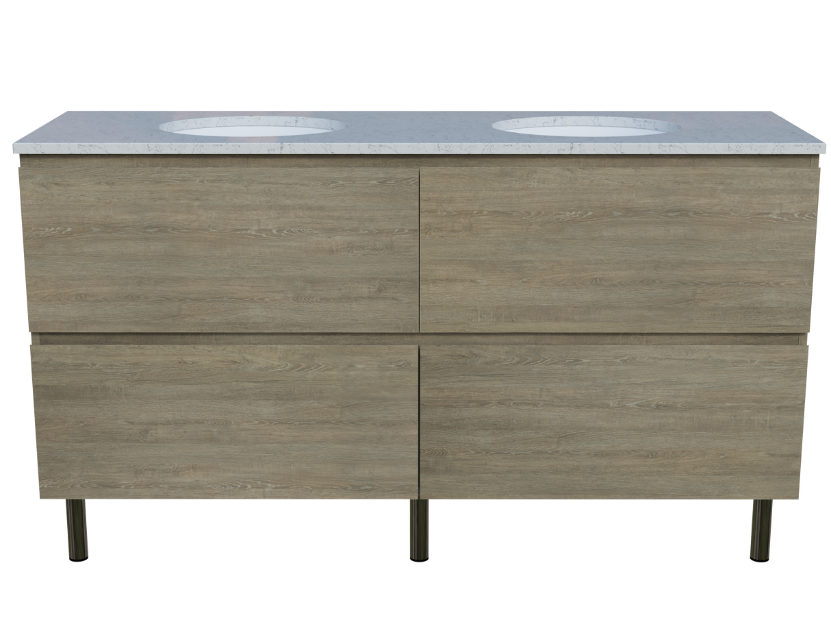Nevada Plus Vanity 1500mm Double White Gloss Under Counter Basins SilkSurface Top On Legs (NEVP-V-1500-D-SSU-L)