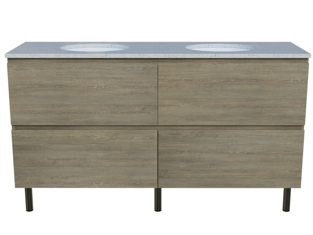 Nevada Plus Vanity 1500mm Double White Gloss Under Counter Basins SilkSurface Top On Legs (NEVP-V-1500-D-SSU-L)