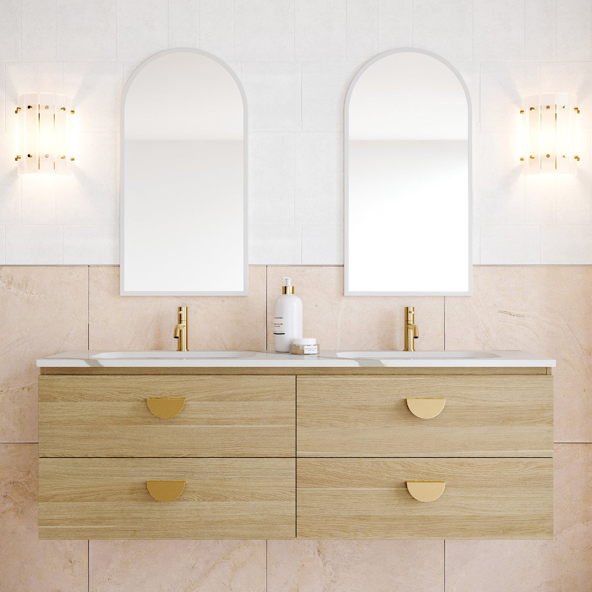 Nevada Plus Vanity 1500mm Double White Gloss Under Counter Basins SilkSurface Top Wall hung (NEVP-V-1500-D-SSU-W)