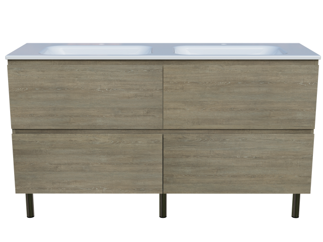 Nevada Plus Vanity 1500mm Double Bowl Stadium Top On Legs (NEVP-V-1500-D-STD-L)